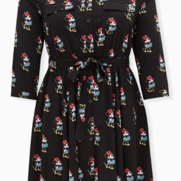 Disney Minnie Mouse Black Challis Self Tie Shirt Dress from Torrid - Picture 3 of 3